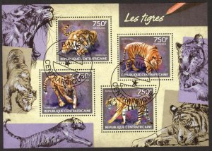 Central African Republic 2014 Tigers Sheet Used / CTO
