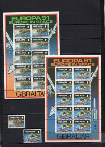 GIBRALTAR 1991 SPACE SET OF 2 STAMPS & 2 SHEETS OF 10 STAMPS MNH