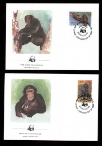 1983 Sierra Leone Scott #586-89 on 4 FDC's - Primates - Very Fine