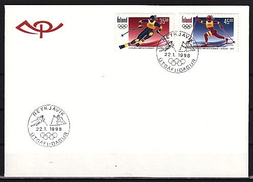 Iceland, Scott cat. 852-853. Nagano Winter Olympics. First day cover. ^