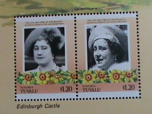 TUVALU-THE LIFE TIMES OF QUEEN MOTHER- ELIZABETH-EDINBURGH CASTLE MNH-S/S-VF