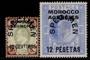 MOROCCO AGENCIES (SPA) EDVII SG117s + 123s, 40c & 12p SPECIMEN, UNUSED. Cat £150