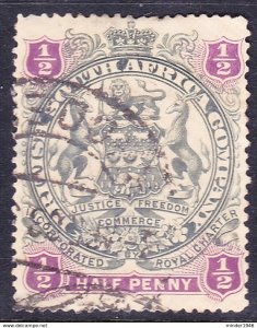 RHODESIA - BRITISH SOUTH AFRICA CO 1897 QV 1/2d Grey-Black & Purple SG66 Used