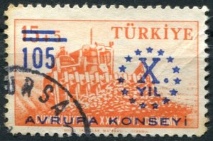 Turkey Sc#1440 Used, 105k on 15k+5k org, European council 1v (1959)