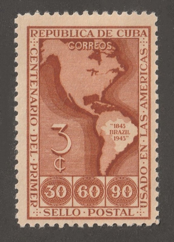Cuba, stamp, scott#393,  mint, hinged,  3 cents,