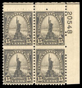 United States, 1930-Present #696 Cat$55, 1931 15c dark gray, plate block of f...