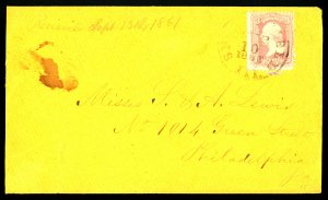 U.S. #64b USED ON COVER ROSE-PINK POSTMARK SEP. 10,1861