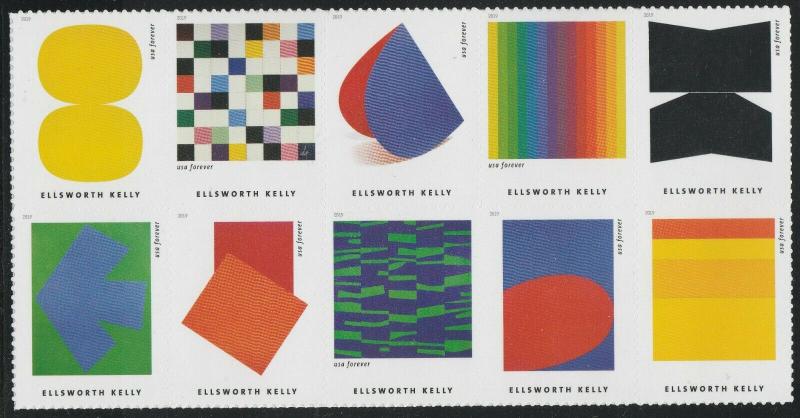 US 5382-5391 5391a Ellsworth Kelly forever block (10 stamps) MNH 2019