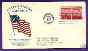 900  DEFENSE 2c 1940, GRIMSLAND PATRIOTIC FIRST DAY ISSUE, ADDRE...