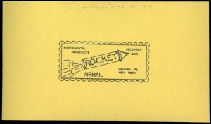 1935 YELLOW Experimental Rocket Flight Parachute Airmail Newark - New York Stamp