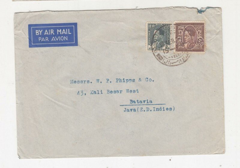 IRAQ, 1937 Airmail cover, Baghdad to Neth. East Indies, 5f., & 50f.