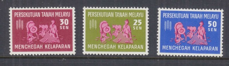 MALAYA FEDERATION, 1963 Freedom From Hunger set of 3, lhm.