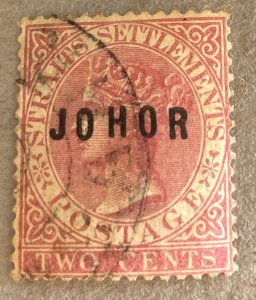 Malaya Johore 5 / 1884-1886 2c Rose Straits Settlements QV Johor Overprint, Used