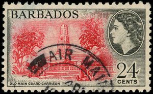 BARBADOS Sc 243 VF/USED - 1956 24¢ Old Main Guard Garrison & Q. E. II