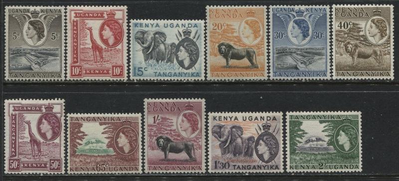 Kenya Tanganyika Uganda QEII 1954-59 definitives to 5/ mint o.g.