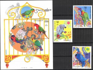 Somalia 1999 Birds Parrots set of 3 + S/S MNH **