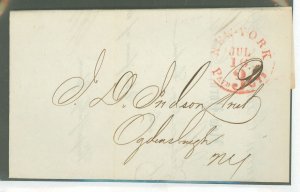 US  1855 New York, Jul 16, paid 3 cts stampless cover from the American Exchange Bank to a customer