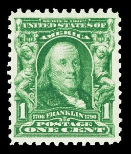 Scott 300 1903 1c Green Franklin Regular Issue Mint VF OG NH Cat $30