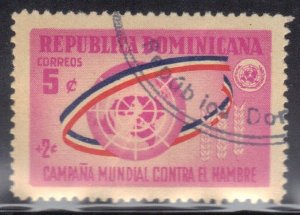 DOMINICAN REPUBLIC  SCOTT #B42 USED 5c on 2c  1963