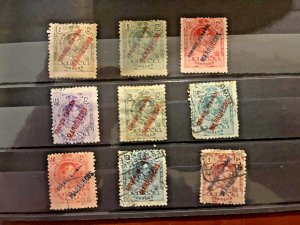 Spanish Moroccan stamps: Tangier, 1909-10, Scott 14-18,20-23