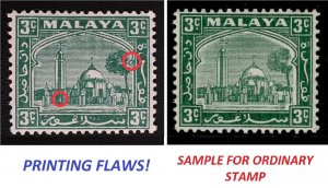 1941 Malaya SELANGOR 3c MNH with PRINTING FLAWS SG#71 M3592 (see image)