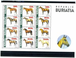 Buriatia 1997 ARABIAN HORSES Sheet (12) values + Label Perforated Mint (NH)