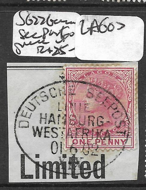 LAGOS (P1309B) QV 1D SG22 DEUTSCHE SEEPOST LINIE FULL STRIKE ON PIECE  VFU