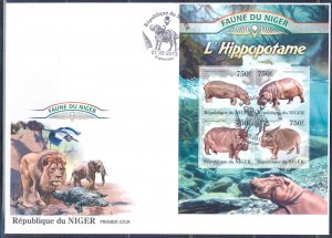 NIGER 2013 FAUNA OF AFRICA HIPPOPOTAMUS SHEET FIRST DAY COVER