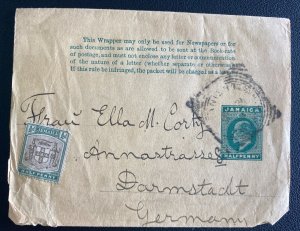 1900s Jamaica Postal Stationery Wrapper Cover To Darmstadt Germany