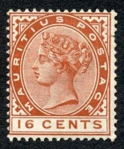 Mauritius SG109 16c Chestnut wmk crown CA M/M (hinge remainder) Cat 13 pounds