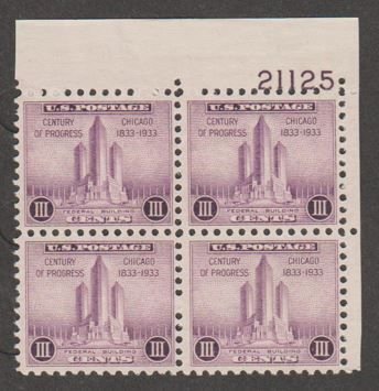 U.S. Scott Scott #729 Chicago Stamp - Mint NH Plate Block