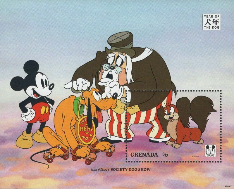 Grenada MNH S/S Disney's Mickey & Pluto Winners Society Dog Show