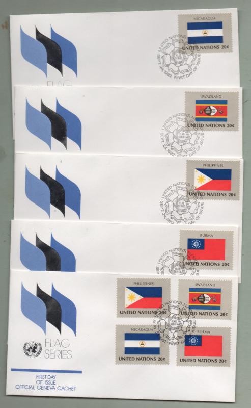 UN New York Scott# 374-389 Member Nation Flags 1982 FDC  (20 First Day Covers)