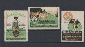 Germany - Set of 3 Allgäuer Dairy Advertising Stamps, Finest Butter - NG 