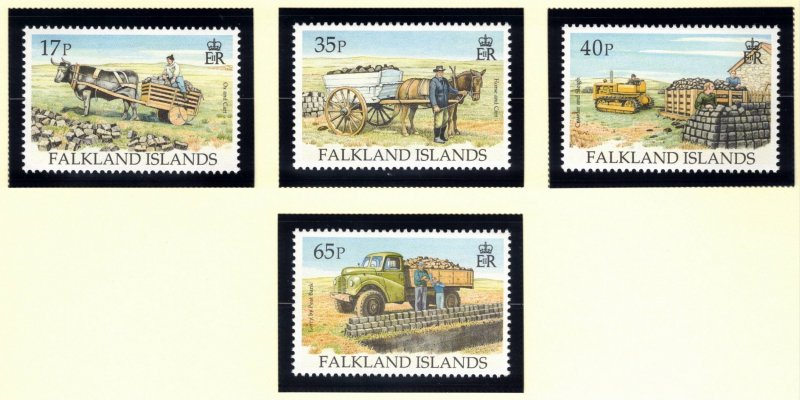 FALKLAND ISLANDS 1995 Transporting Peat; Scott 639-42, SG 742-45; MNH