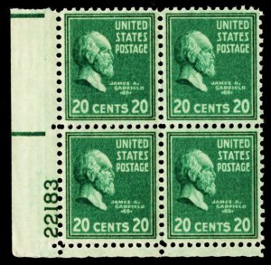 US 825 MNH VF 20 Cent James A. Garfield Plate Block of 4