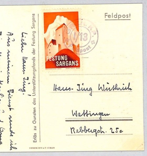 SWITZERLAND Military Postcard FESTUNG SARGANS Soldier Stamp *1957* Cliff ZT114