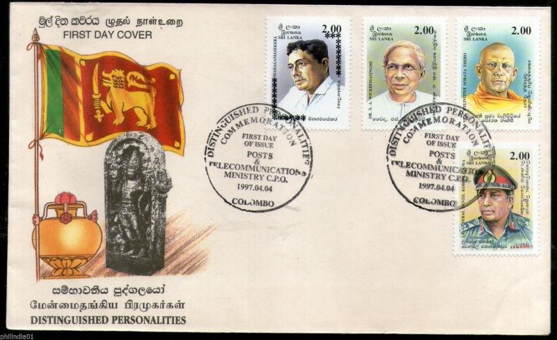 Sri Lanka 1994 Distinguished Personalities Flag Sc 1175-77,87 FDC # 18083