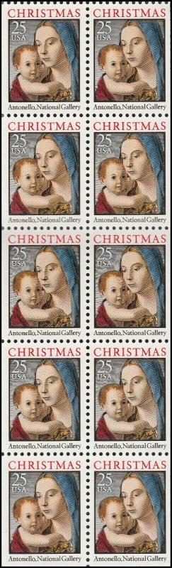 1990 Christmas Madonna by Antonello Pane of 10 25c Stamps, Sc#2514, MNH, OG