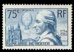 France, 1900-1950 #308 (YT 313) Cat€45, 1936 Pilatre de Rozier, 75c blue, n...