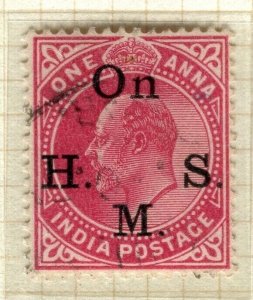 INDIA; 1902-09 early classic Ed VII SERVICE Optd. issue fine used 1a. value