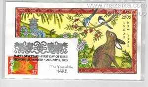 2005 COLLINS HANDPAINTED FDC CHINESE LUNAR HEW YEAR OF THE HARE RABBIT