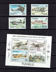 Tuvalu: 1998  80th Anniversary of the RAF,  MNH set + M/Sheet