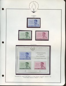 CYPRUS 1965 JOHN F. KENNEDY MEMORIAL SET & SOUVENIR SHEET MINT NH