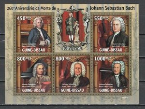 Guinea Bissau, 2010 issue. Classical Composers sheet of 6 ^