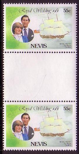 Nevis Royal Wedding 1v gutter pair vertical SG#72