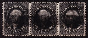 US 36b 12c Washington Used VF Strip of 3 SCV $925+