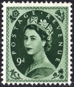 Great Britain #303 9d Queen Elizabeth II: Predecimal Wilding Single (1954) MNH