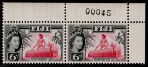 FIJI QEII SG314, 6d carmine & black, NH MINT. CONTROL PAIR