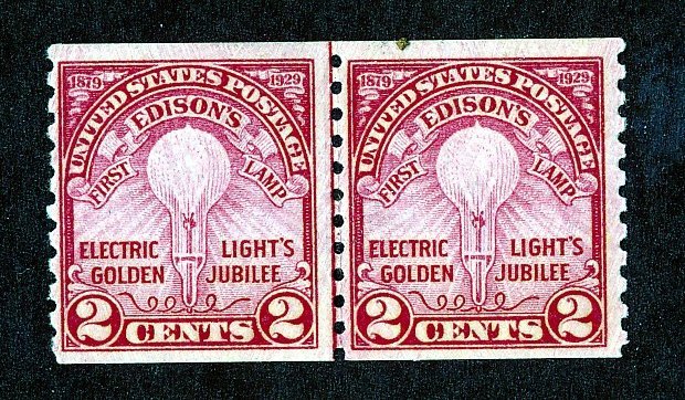 1929 #656 2c Edison Coil Line Pair Perf. 10 Vertically MNH OG F/VF CV $110 #2